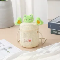 Kid'S Straw Cartoon Cute Vacation Weave Cylindrical Zipper Straw Bag sku image 24