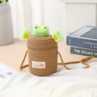Kid'S Straw Cartoon Cute Vacation Weave Cylindrical Zipper Straw Bag sku image 26