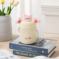 Kid'S Straw Cartoon Cute Vacation Weave Cylindrical Zipper Straw Bag sku image 28
