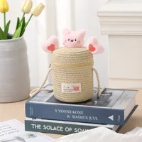 Kid'S Straw Cartoon Cute Vacation Weave Cylindrical Zipper Straw Bag sku image 29