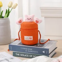 Kid'S Straw Cartoon Cute Vacation Weave Cylindrical Zipper Straw Bag sku image 33