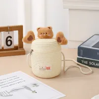 Kid'S Straw Cartoon Cute Vacation Weave Cylindrical Zipper Straw Bag sku image 34