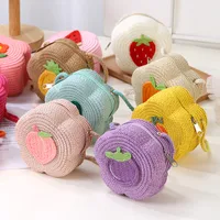 Kid'S Straw Color Block Fruit Vacation Beach Weave Flower Zipper Straw Bag main image 2