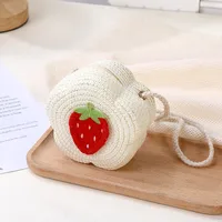 Kid'S Straw Color Block Fruit Vacation Beach Weave Flower Zipper Straw Bag main image 3