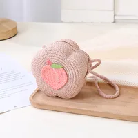 Kid'S Straw Color Block Fruit Vacation Beach Weave Flower Zipper Straw Bag main image 4