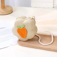 Kid'S Straw Color Block Fruit Vacation Beach Weave Flower Zipper Straw Bag sku image 2