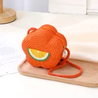 Kid'S Straw Color Block Fruit Vacation Beach Weave Flower Zipper Straw Bag sku image 14