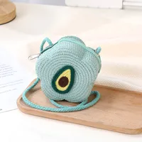Kid'S Straw Color Block Fruit Vacation Beach Weave Flower Zipper Straw Bag sku image 4