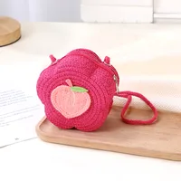 Kid'S Straw Color Block Fruit Vacation Beach Weave Flower Zipper Straw Bag sku image 16