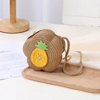 Kid'S Straw Color Block Fruit Vacation Beach Weave Flower Zipper Straw Bag sku image 8