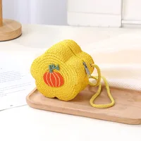 Kid'S Straw Color Block Fruit Vacation Beach Weave Flower Zipper Straw Bag sku image 9