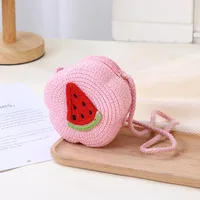 Kid'S Straw Color Block Fruit Vacation Beach Weave Flower Zipper Straw Bag sku image 21