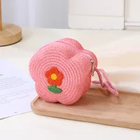 Kid'S Straw Color Block Fruit Vacation Beach Weave Flower Zipper Straw Bag sku image 22
