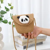 Women's Straw Panda Vacation Round Bucket Zipper Straw Bag main image 3