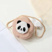 Women's Straw Panda Vacation Round Bucket Zipper Straw Bag main image 4