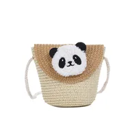 Women's Straw Panda Vacation Round Bucket Zipper Straw Bag main image 5