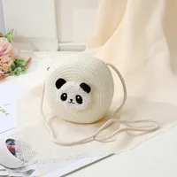 Women's Straw Panda Vacation Round Bucket Zipper Straw Bag sku image 22