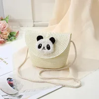 Women's Straw Panda Vacation Round Bucket Zipper Straw Bag sku image 33