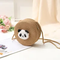 Women's Straw Panda Vacation Round Bucket Zipper Straw Bag sku image 27