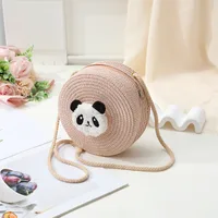 Women's Straw Panda Vacation Round Bucket Zipper Straw Bag sku image 29