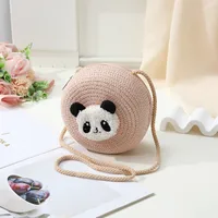 Women's Straw Panda Vacation Round Bucket Zipper Straw Bag sku image 24