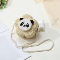 Women's Straw Panda Vacation Round Bucket Zipper Straw Bag sku image 19