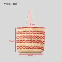 Women's Cotton Rope Straw Color Block Vacation Beach Streetwear Weave Square Open Tote Bag main image 2