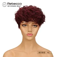 Unisex Star Fashion Casual Stage Street Real Hair Homogeneous And Oblique Short Curly Hair Neat Bangs Wigs main image 2