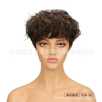 Unisex Star Fashion Casual Stage Street Real Hair Homogeneous And Oblique Short Curly Hair Neat Bangs Wigs sku image 4