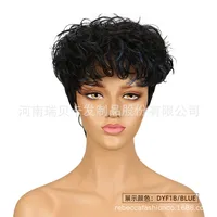 Unisex Star Fashion Casual Stage Street Real Hair Homogeneous And Oblique Short Curly Hair Neat Bangs Wigs sku image 7