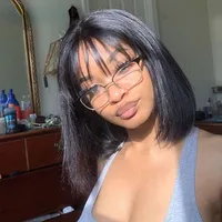 Women's Ruili Casual Stage Street Real Hair Bangs Straight Hair Wigs main image 1