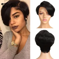 Women's Star Fashion Casual Stage Street Real Hair Side Fringe Short Straight Hair Wigs sku image 2