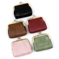 Vintage Oil Skin Light Gold Clip Edge Candy Color Mini Hand Coin Bag Large Capacity Iron Clip Coin Purse Red Bag main image 1