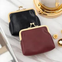 Vintage Oil Skin Light Gold Clip Edge Candy Color Mini Hand Coin Bag Large Capacity Iron Clip Coin Purse Red Bag main image 2