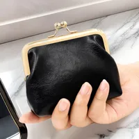 Vintage Oil Skin Light Gold Clip Edge Candy Color Mini Hand Coin Bag Large Capacity Iron Clip Coin Purse Red Bag main image 4