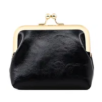 Vintage Oil Skin Light Gold Clip Edge Candy Color Mini Hand Coin Bag Large Capacity Iron Clip Coin Purse Red Bag main image 5