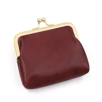 Vintage Oil Skin Light Gold Clip Edge Candy Color Mini Hand Coin Bag Large Capacity Iron Clip Coin Purse Red Bag sku image 3