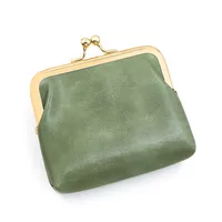 Vintage Oil Skin Light Gold Clip Edge Candy Color Mini Hand Coin Bag Large Capacity Iron Clip Coin Purse Red Bag sku image 4