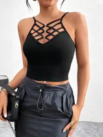 Women's Adults Camisole Tank Tops Hollow Out Casual Sexy Solid Color main image 3