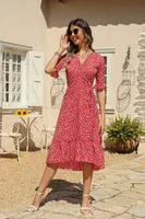 Women's Floral Dress Elegant Bohemian V Neck Short Sleeve Ditsy Floral Knee-Length Holiday Daily Beach main image 4