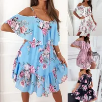 Women's Chiffon Dress Elegant Sweet Scoop Strapless Short Sleeve 3D Print Knee-Length Holiday Beach main image 1