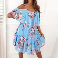 Women's Chiffon Dress Elegant Sweet Scoop Strapless Short Sleeve 3D Print Knee-Length Holiday Beach main image 2