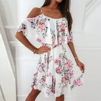 Women's Chiffon Dress Elegant Sweet Scoop Strapless Short Sleeve 3D Print Knee-Length Holiday Beach main image 3