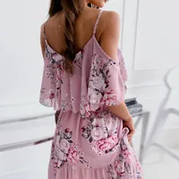 Women's Chiffon Dress Elegant Sweet Scoop Strapless Short Sleeve 3D Print Knee-Length Holiday Beach main image 4