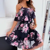 Women's Chiffon Dress Elegant Sweet Scoop Strapless Short Sleeve 3D Print Knee-Length Holiday Beach main image 5