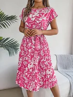 Women's Swing Dress Casual Elegant Round Neck Belt Short Sleeve 3D Print Knee-Length Holiday Daily main image 3