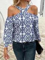 Women's Blouse Nine Points Sleeve Blouses Casual Elegant Streetwear Leaves sku image 5