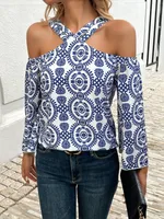 Women's Blouse Nine Points Sleeve Blouses Casual Elegant Streetwear Leaves main image 3