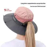 Summer Outdoor Bucket Hat Women's Sun Hat Big Brim Face Cover Sun Hat Sun Protection Cap With Hair Extensions Alpine Cap Beach Hat main image 5