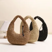 Women's Paper Solid Color Vacation Weave Hollow Dumpling Shape Zipper Straw Bag main image 1